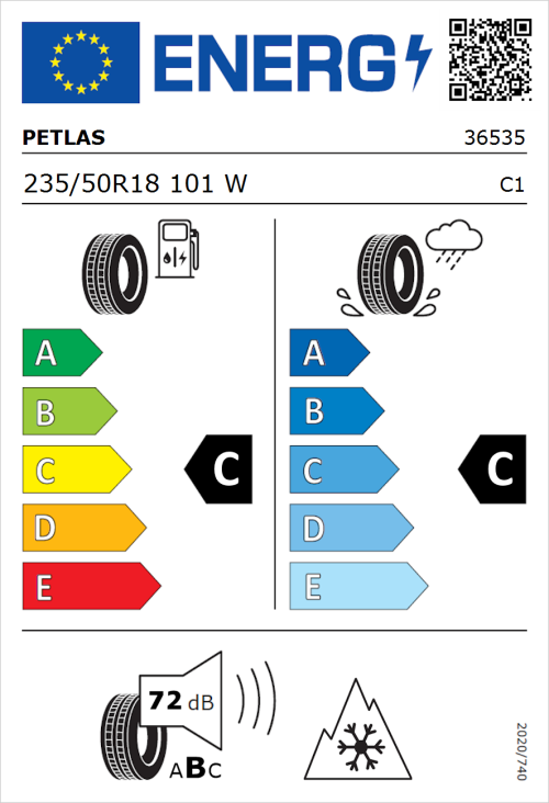 Tyre Label for Petlas SUV Master A/S 235/50R18 101W