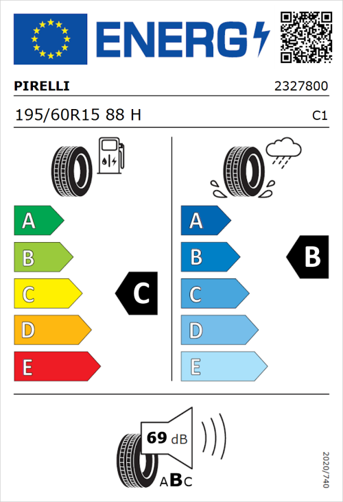 Tyre Label for Pirelli Cinturato P1 Verde 195/60R15 88H
